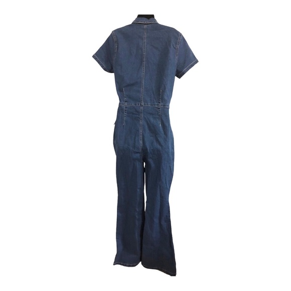 Blue jeans denim zip up flare leg jumpsuit size large new - Picture 7 of 13
